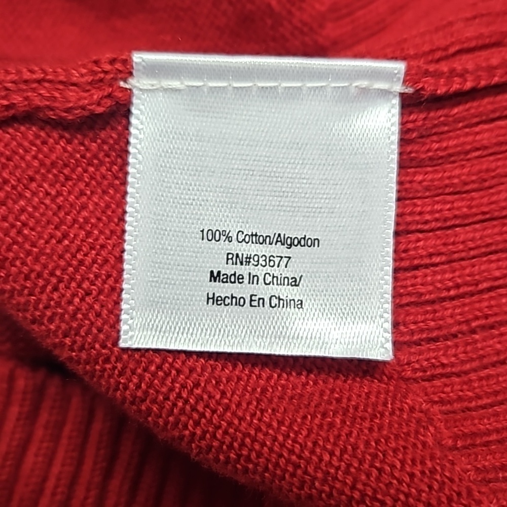 St John Bay Argyle V Neck Sweater Red Grey White Med NWT Cotton - Picture 6 of 11